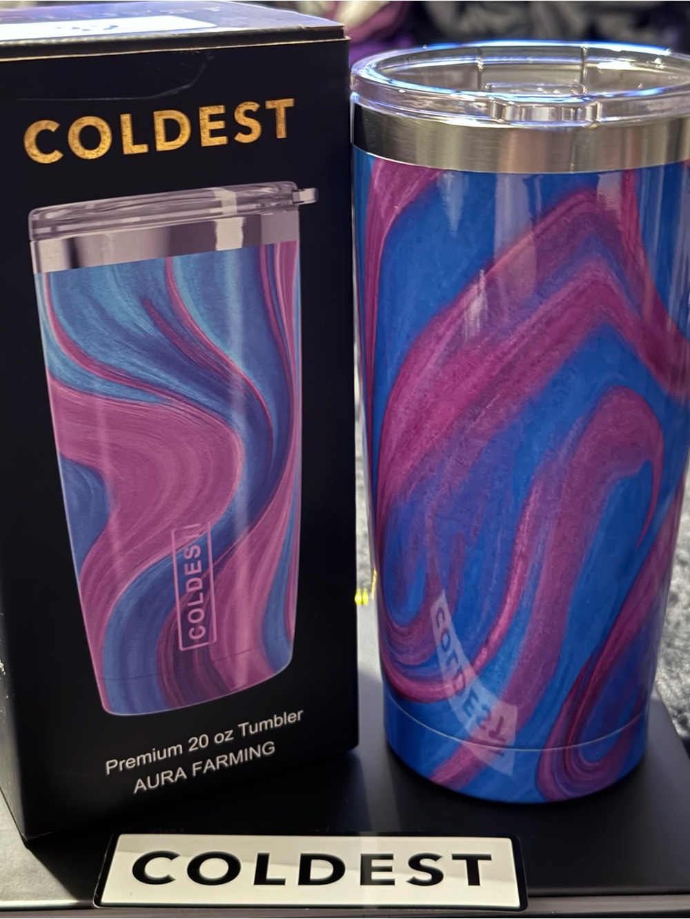 Coldest Aura 20 oz Tumbler — Blue & Pink Swirl